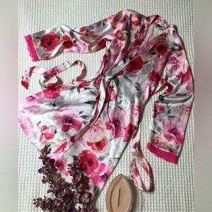 Silky pink floral robe